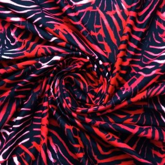 Coupon 300x150cm en Lycra mate motif zèbre noir et rouge fraise