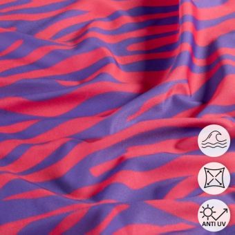 Tissu maillot de bain anti UV recyclé zèbre rose et bleu