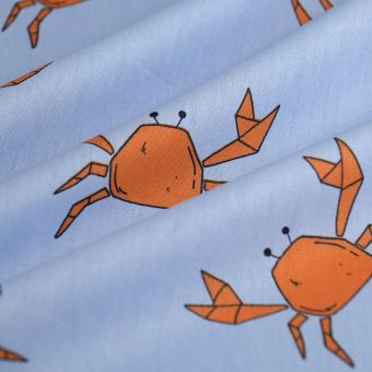 Tissu popeline coton crabe Origami orange bleu