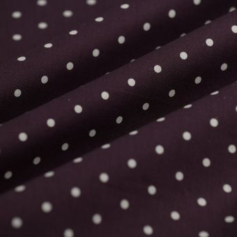 Tissu popeline coton pois écru bordeaux