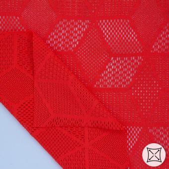 Maille jersey maillot bain dentelle losange corail - Origine France