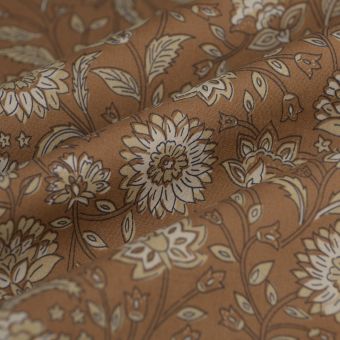 Tissu popeline coton fleur Indienne écru camel