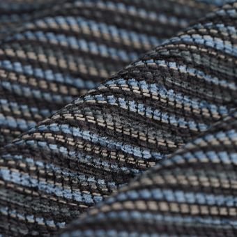 Tissu velours chenille rayures bleues