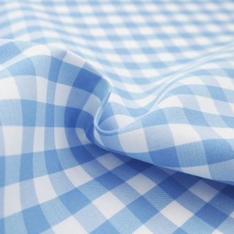 Tissu vichy polycoton 7mm bleu clair et blanc - Origine France