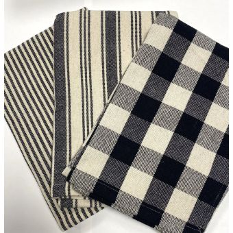 Torchon lot de 3 torchons campagne 50x70cm noir