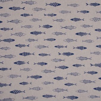 Tissu bachette linenlook beige sardines bleues