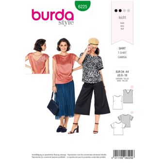Patron Burda 6225 Blouse T-shirt femme dos V - du 36 au 46