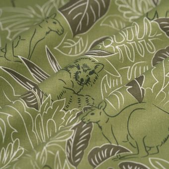 Tissu cretonne koala kangourou vert