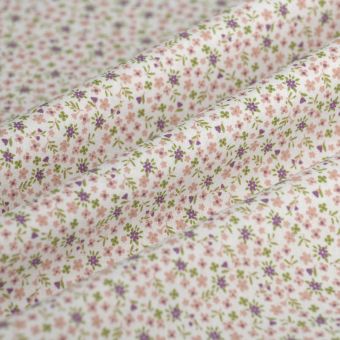 Tissu cretonne mini fleurs rose violet 