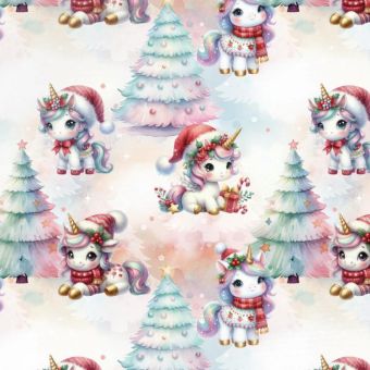 Tissu Minky lisse Licorne Magique Noel, coupon 1m x laize (150cm)