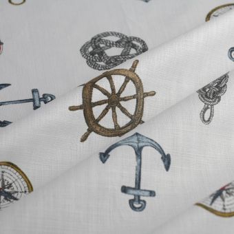 Tissu bachette slub ancre et bouée multicolore