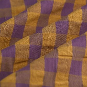 Tissu Seersucker grand carreaux parme miel