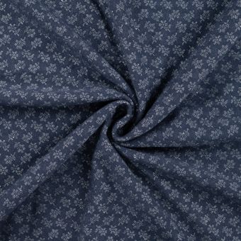 Maille jacquard motif petite fleurette denim bleu