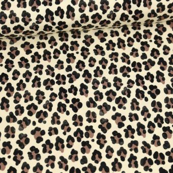 Maille jersey coton bio imprimé léopard écru et marron - Albstoffe
