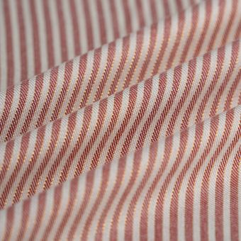Tissu fil teint coton lurex fine rayure terracotta écru or