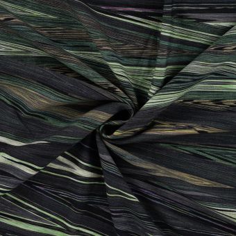 Maille jersey viscose lourde imprimée digitale rayure zig zag vert