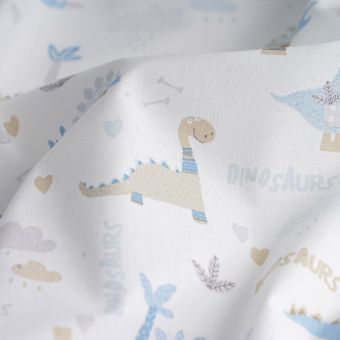 Tissu popeline coton bio dinosaures