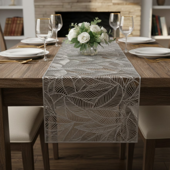 Chemin de table feuillage argent 1m50 x 25cm
