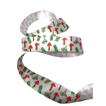 Ruban de Noël - Toadstool / Champignon - 25mm Satin Ruban