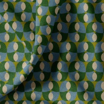 Tissu demi natté imprimé géo rétro vert et bleu