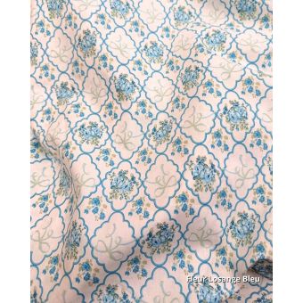 Tissu Popeline de Coton Fleur Losange Bleu
