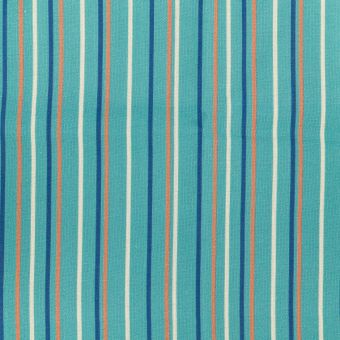 Coupon de tissu bleu rayures colorées