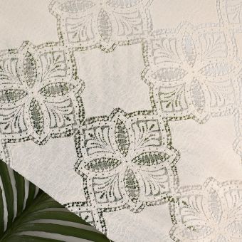 Tissu dentelle carreaux arabesque beige