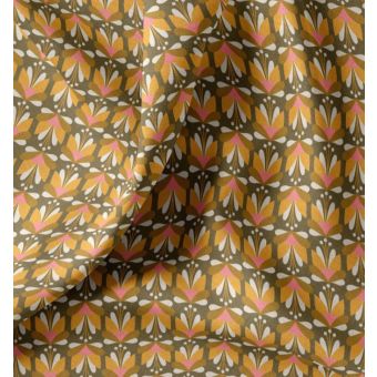 Tissu enduit tulipe rétro géometrique rose vert