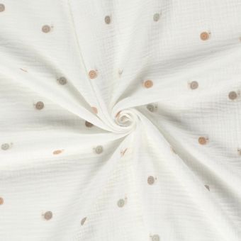 Tissu double gaze escargot pastel écru