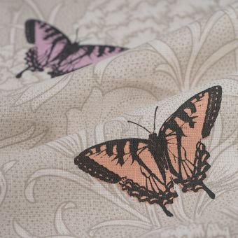 Tissu Bachette papillon ornemental beige