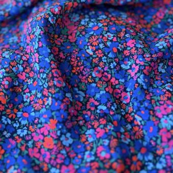 Tissu popeline de viscose Capri fleuri bleu violet - My Dress Made