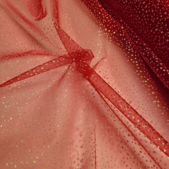 Tissu organza transparent mini flocon pailleté rouge