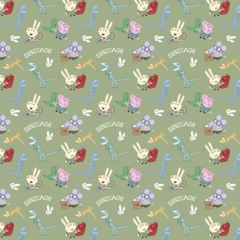 Tissu coton Peppa George et dino vert
