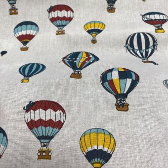 Tissu cretonne imprimé montgolfière écru