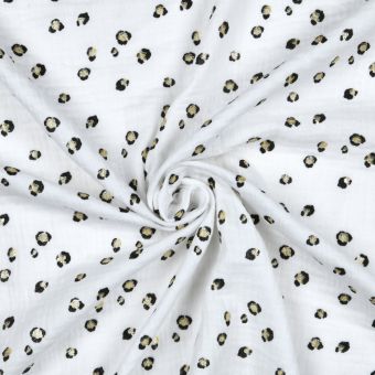 Tissu double gaze imprimé léopard doré naturel