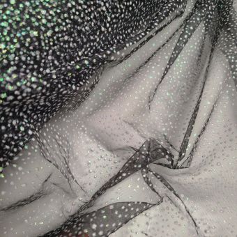 Tissu organza transparent mini flocon pailleté noir