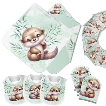 Kit Couture Bébé Loutre – Cape de Bain, Bavoirs, Lingettes et Gants – DIY Oeko-Tex
