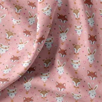 Tissu cretonne lapinou cœur rose