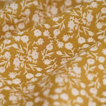 Tissu crêpe polyester Fleurs denses bicolore mordoré