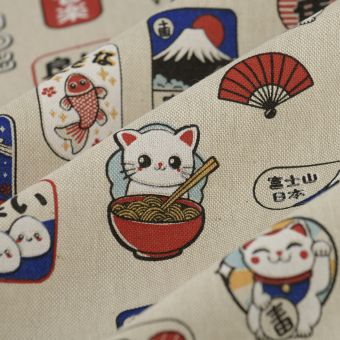 Tissu bachette linenlook imprimé nippon multico