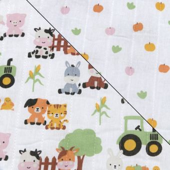 Tissu matelassé imprimé recto verso vie à la ferme multicolore