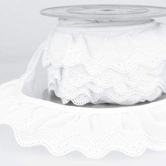 Broderie anglaise froncée vagues blanc 46mm