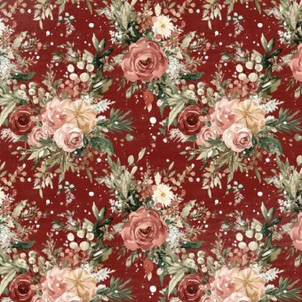 Tissu French Terry Noel Fleuri Aurelie, coupon 1m x laize (145cm)