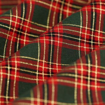 Tissu de Noël tissé teint Tartan vert rouge or