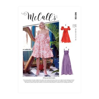 McCalls Patron De Couture M8197A5 - Robes Femme Avec Ou Sans Manches Et Volants - Tailles 34-42