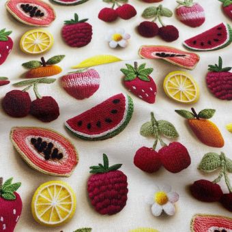 Tissu cretonne digital imprimé multi fruits 3D multico