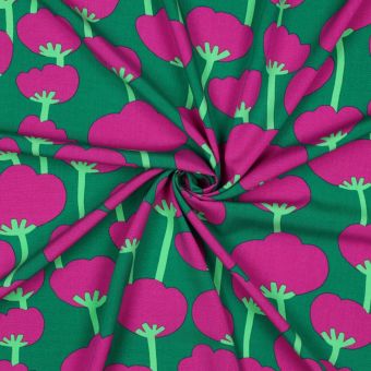 Tissu popeline viscose Poppies vert et violet - Nerida Hansen