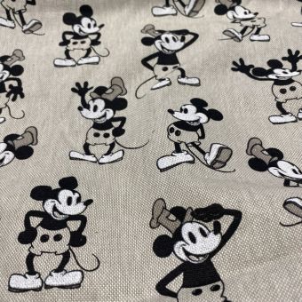 Tissu bachette linenlook imprimé mouse noir