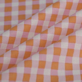 Tissu cretonne vichy Kavia  rose orange 
