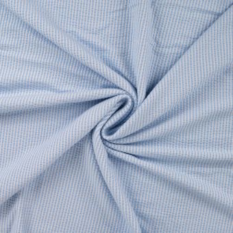 Maille seersucker imprimée fine rayure bleu